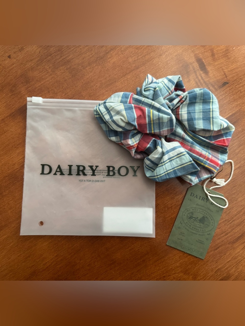 DAIRY BOY Blue Plaid Scrunchie Hair Accessory